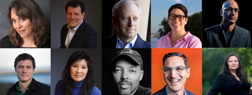 Top row: Natasha Trethewey, Nicholas Kristof, Michael J. Sandel, Juana Medina, Ayad Akhtar; Bottom row: Michael Murphy, Sheryl WuDunn, Jerry Craft, Guy Raz, Grace Talusan